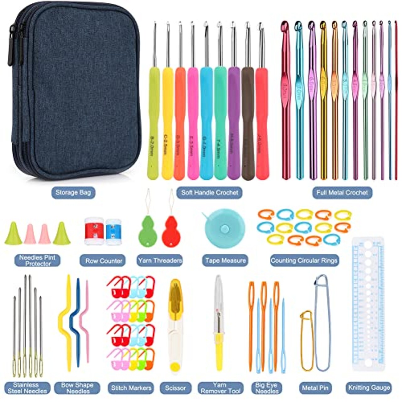85-Piece Crochet Hooks Set, Crochet Hook Kit with Storage Case, Ergonomic Knitting Needles Weave Yarn Kits DIY Hand Knitting Craft Art Tool for Beginners and Experienced Crochet Lovers